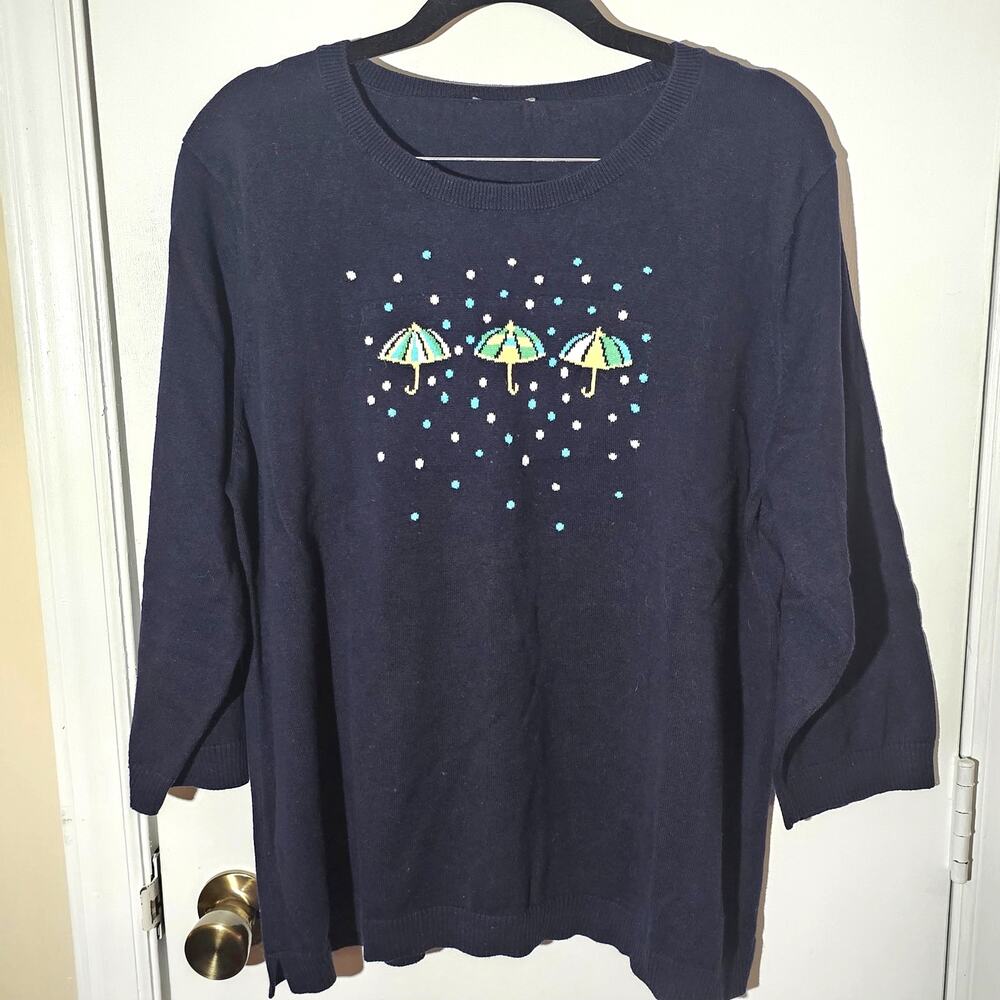 Talbots Umbrella Cotton Pullover 3/4 Sleeve Sweater Sz XL Preppy Classic Staple